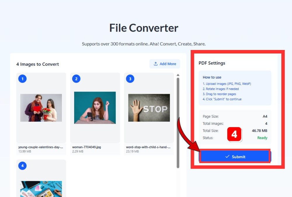 Click the Submit Button to upload all JPG images