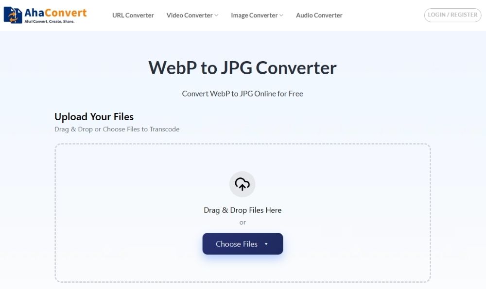 หน้าแรกของโปรแกรมแปลง WebP เป็น JPG ของ Aha
