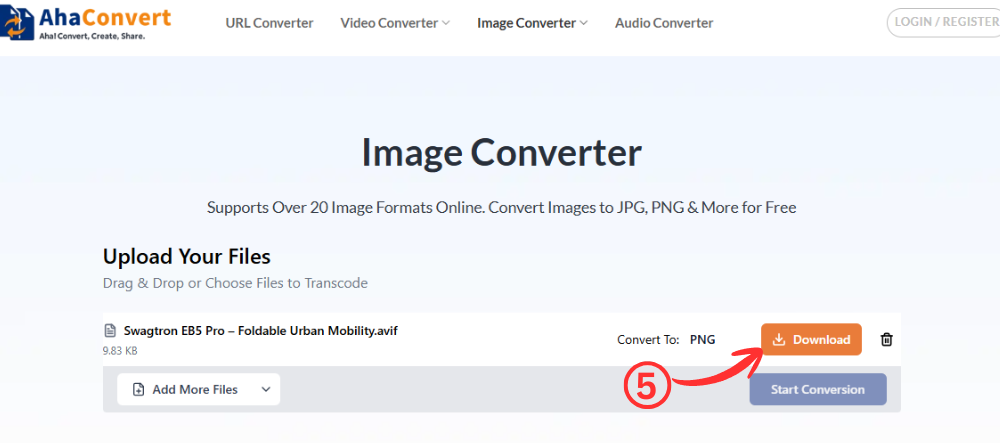 使用 AhaConvert AVIF 转 PNG 转换器处理后，下载转换后的 PNG 文件。