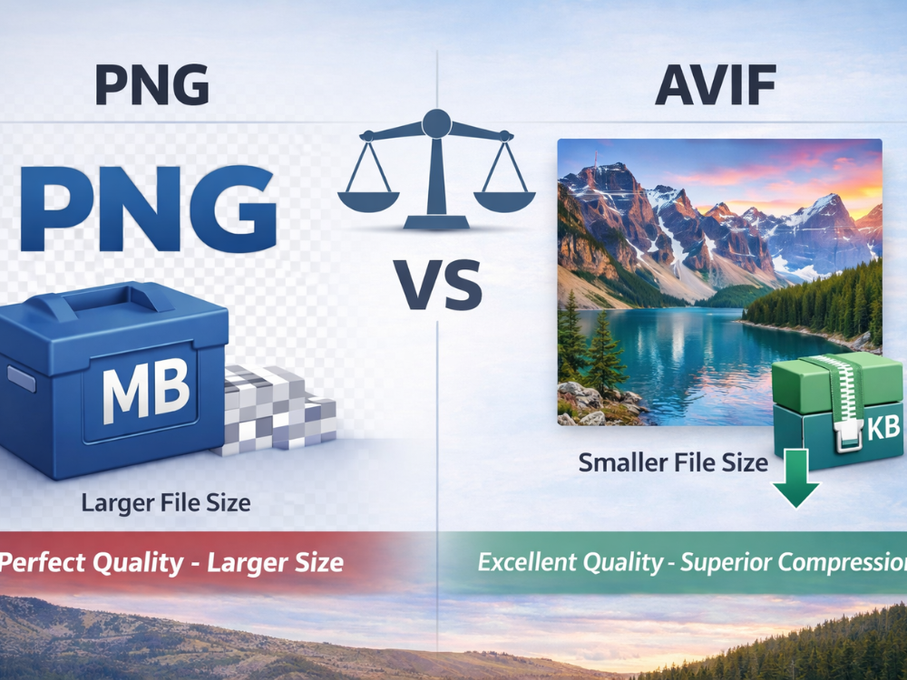 AVIF 和 PNG 格式的视觉对比，展示了文件大小和图像质量的差异