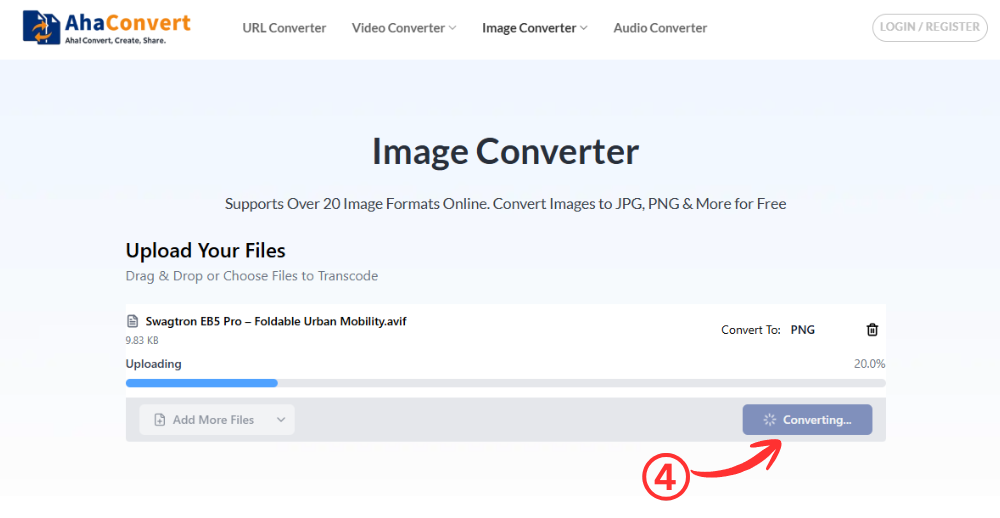 AhaConvert 正在进行 AVIF 到 PNG 的转换。