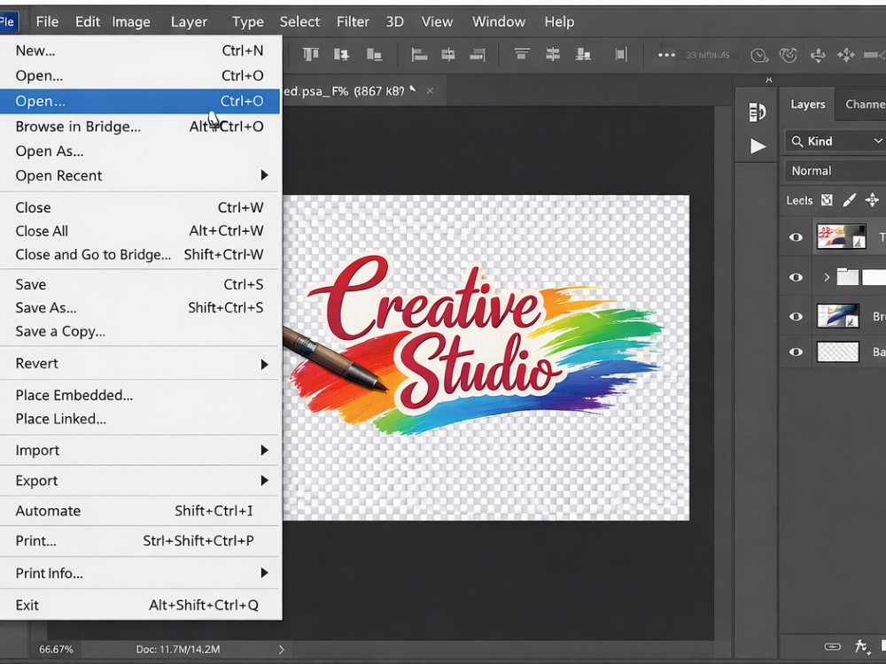 Adobe Photoshop software interface shows the opening of the PSD file