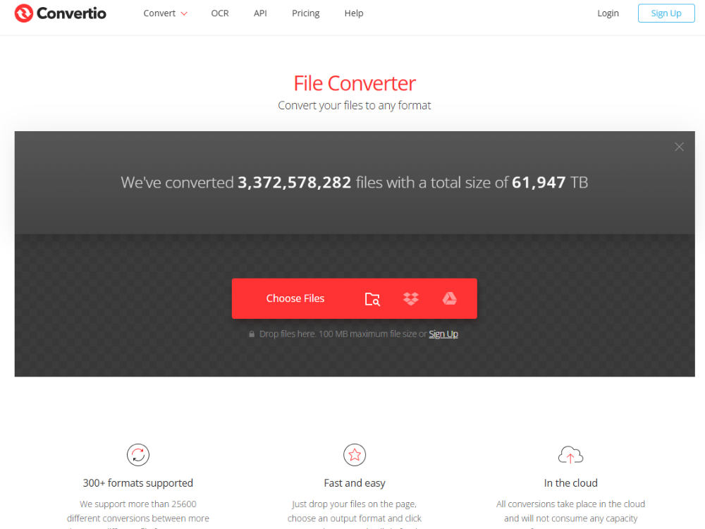 Convertio online file converter interface for uploading and converting DDS files to PNG format.