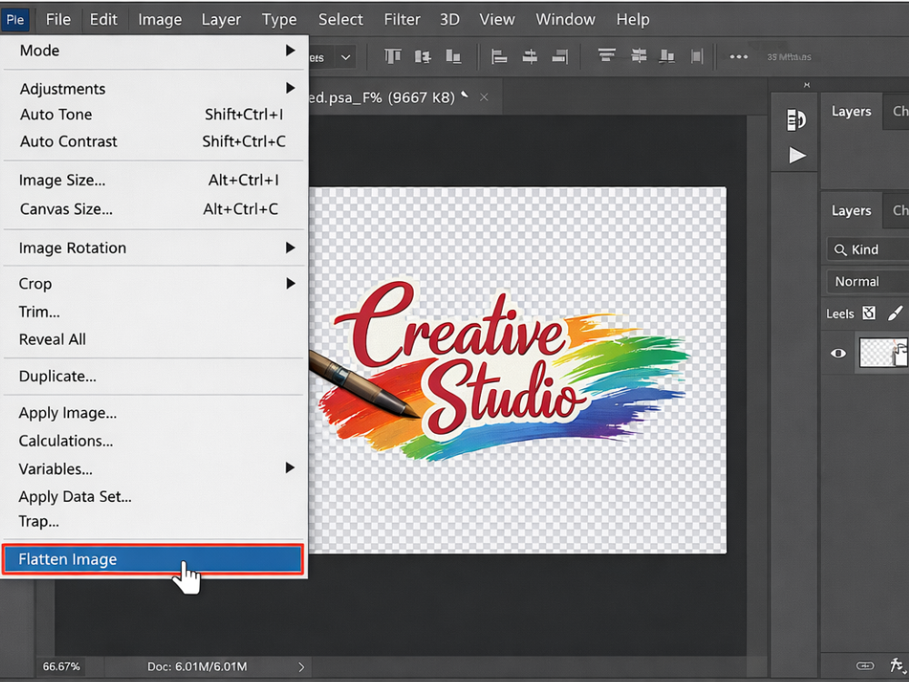 this image shows flatten image means merging all layers into a single image