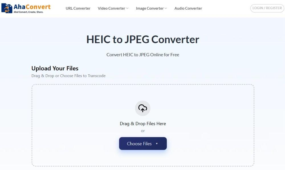Pagina iniziale di AhaConvert HEIC to JPEG Converter