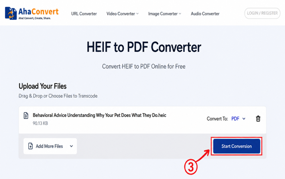 Click Convert to start HEIF to PDF conversion