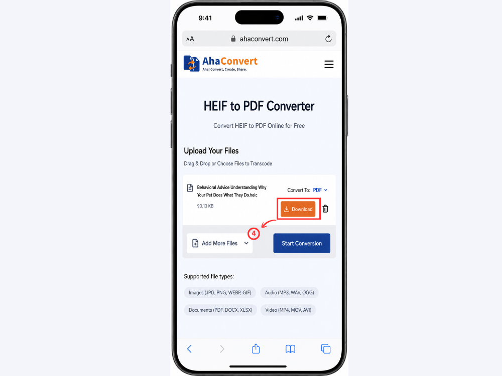 Download converted PDF file to iPhone from AhaConvert