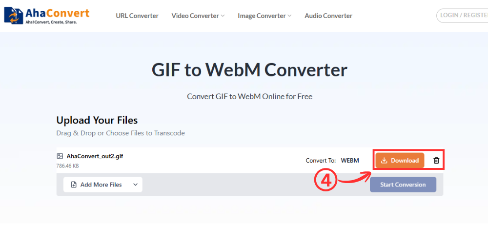 ดาวน์โหลดไฟล์ WebM ที่แปลงแล้วจาก AhaConvert