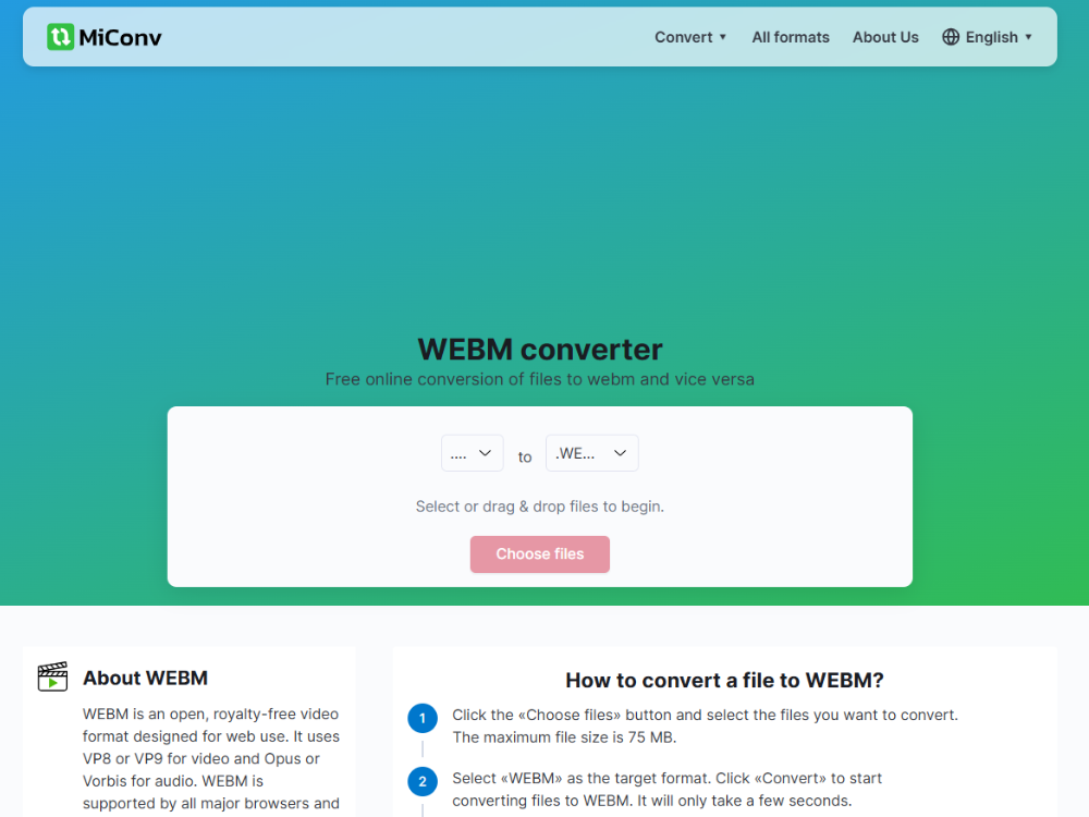 โปรแกรมแปลงไฟล์ MiConv WebM สำหรับแปลงไฟล์ GIF เป็นรูปแบบ WebM ออนไลน์.