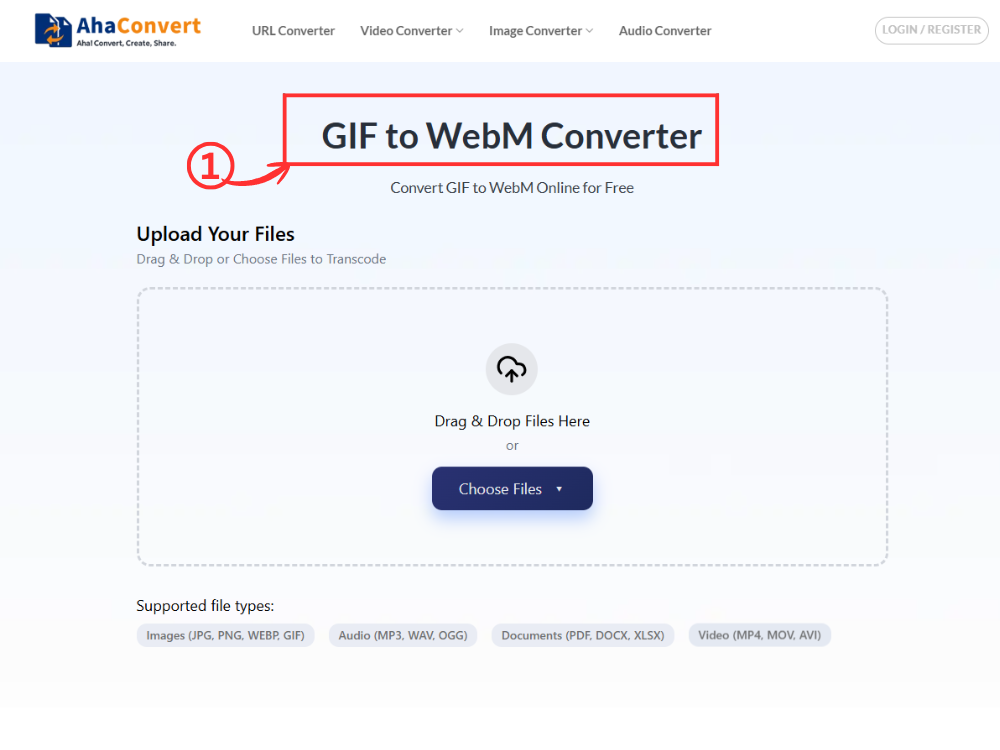 เปิดโปรแกรมแปลงไฟล์ GIF เป็น WebM ชื่อ AhaConvert ในเว็บเบราว์เซอร์