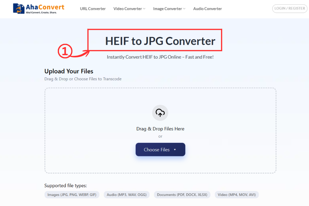 Apri il convertitore da HEIF a JPG AhaConvert in un browser web di Windows.