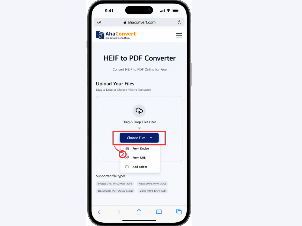 Select HEIF photo from iPhone library in AhaConvert