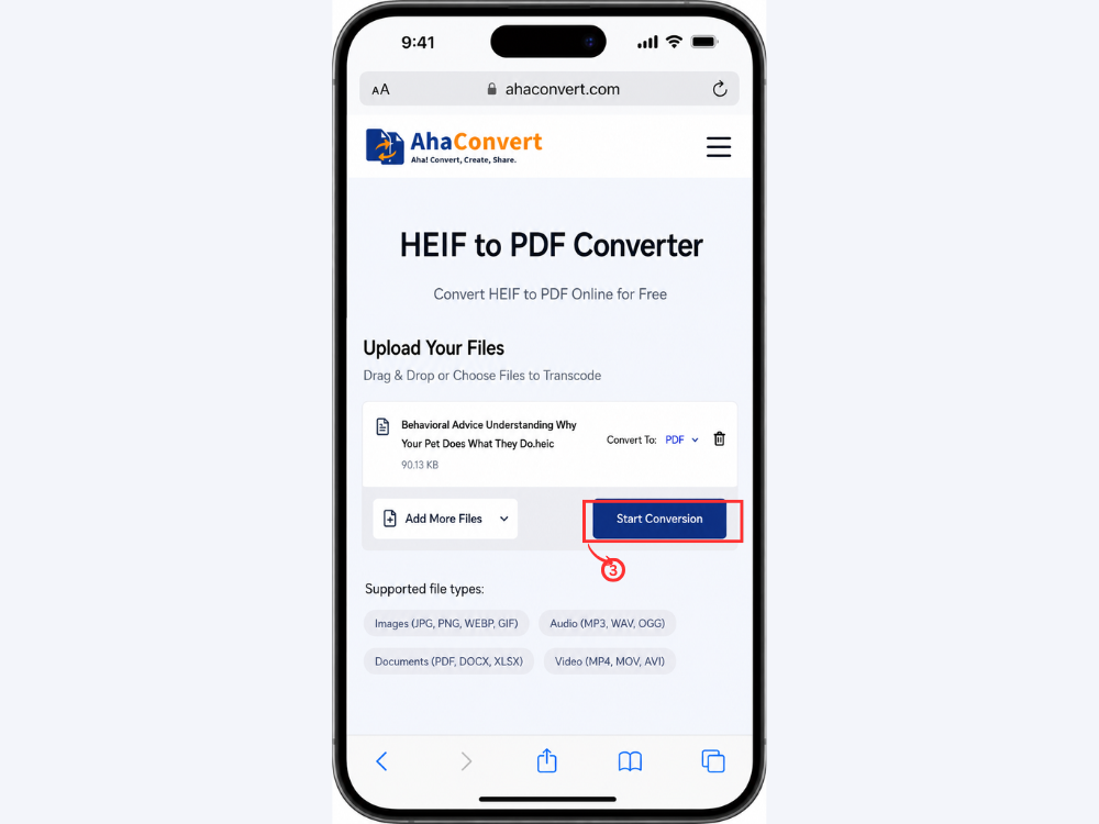 Tap Convert to start HEIF to PDF conversion on iPhone