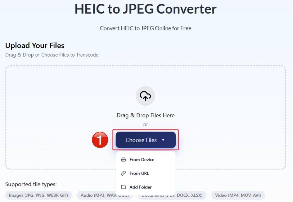 Carica il file HEIC da convertire in JPEG