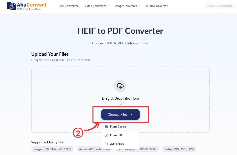Upload HEIF file to AhaConvert