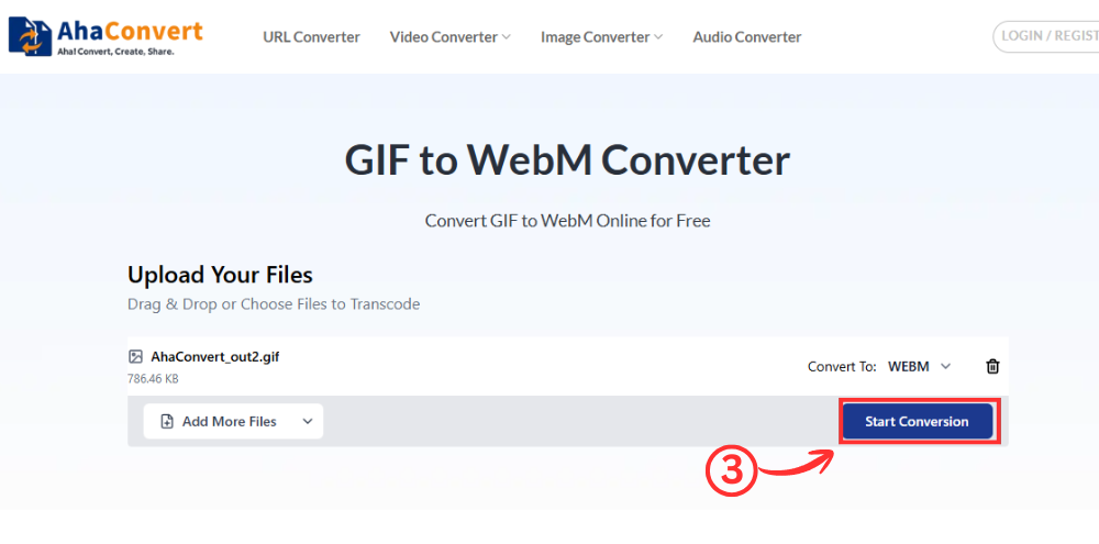 คลิกปุ่ม "แปลง" เพื่อเริ่มการแปลงไฟล์ GIF เป็น WebM บน AhaConvert