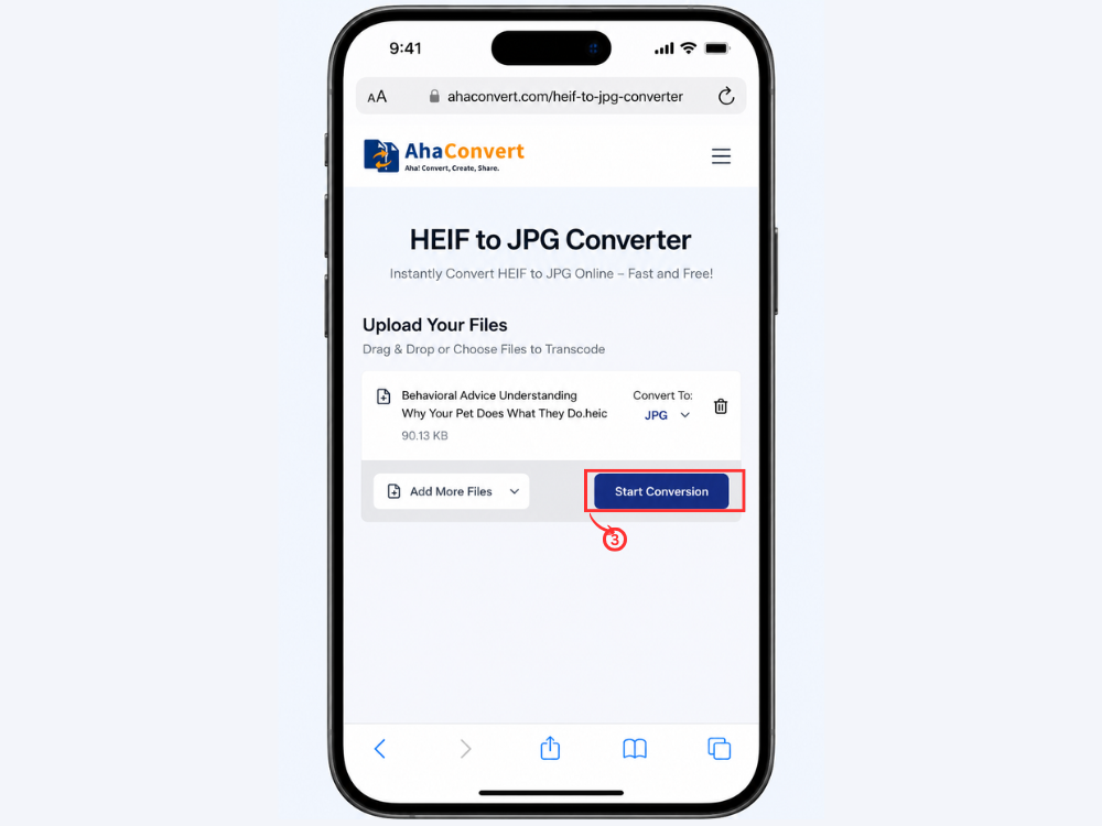 Tocca Converti per avviare la conversione da HEIF a JPG su iPhone