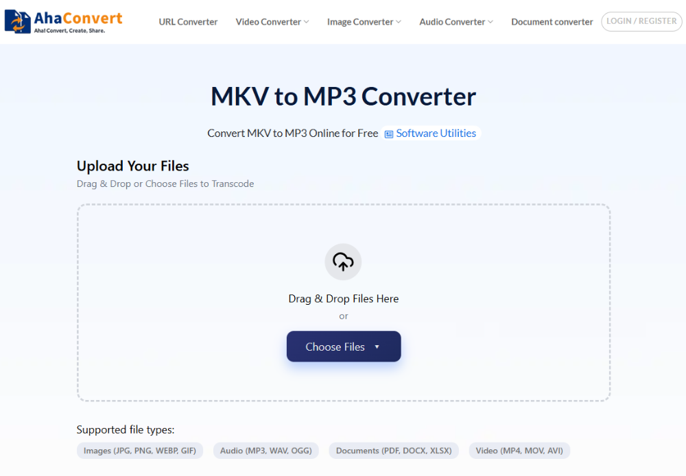 AhaConvert MKV to MP3 converter — free online tool, no registration required