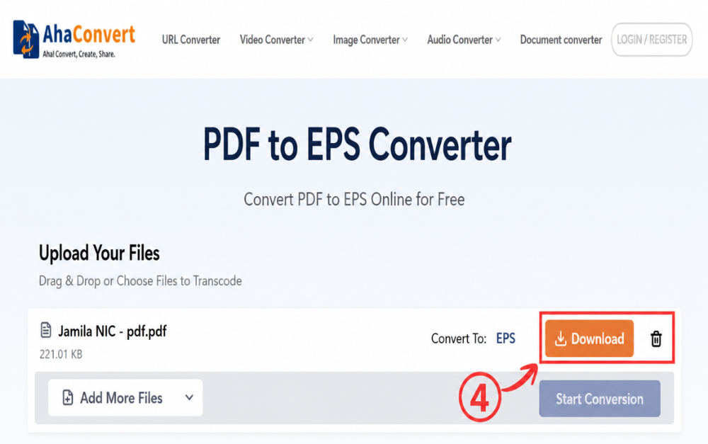 Download the converted EPS file from AhaConvert