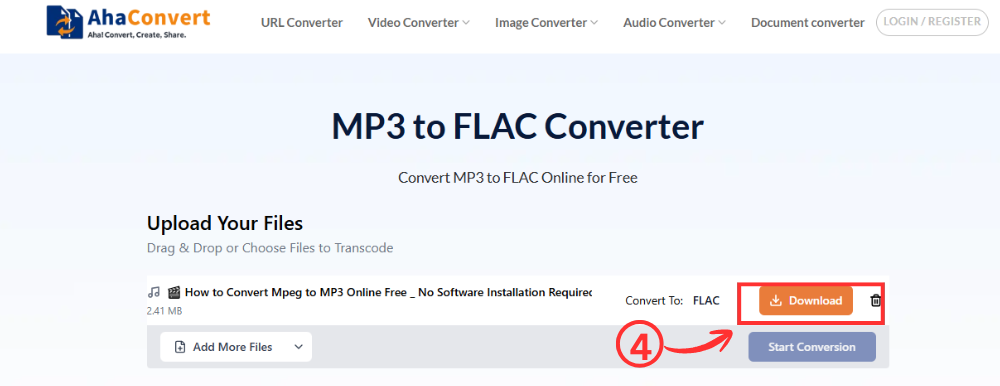 Download the converted FLAC file from AhaConvert