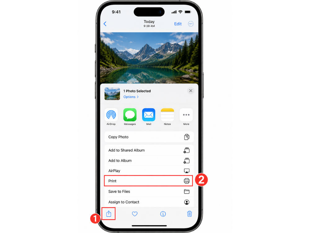 How to convert picture to PDF on iPhone using the Photos app.