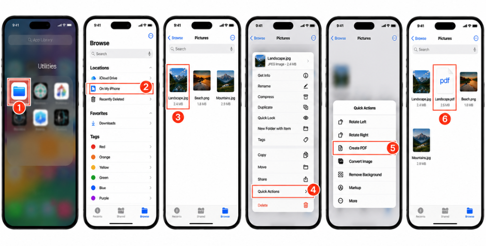 How to create a PDF from an image on iPhone using the Files app.