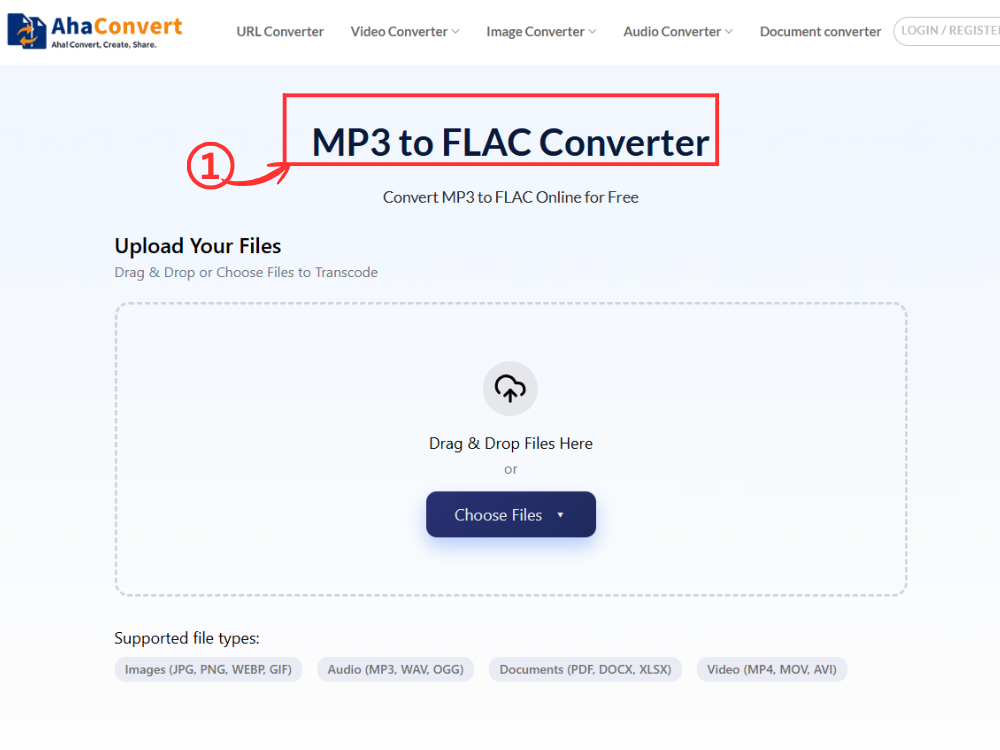 Step 1 — Open AhaConvert MP3 to FLAC converter in a web browser