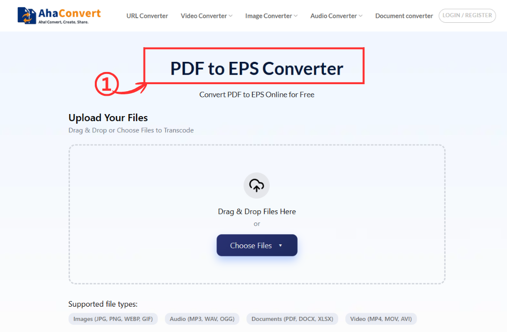 Open AhaConvert PDF to EPS converter in a web browser