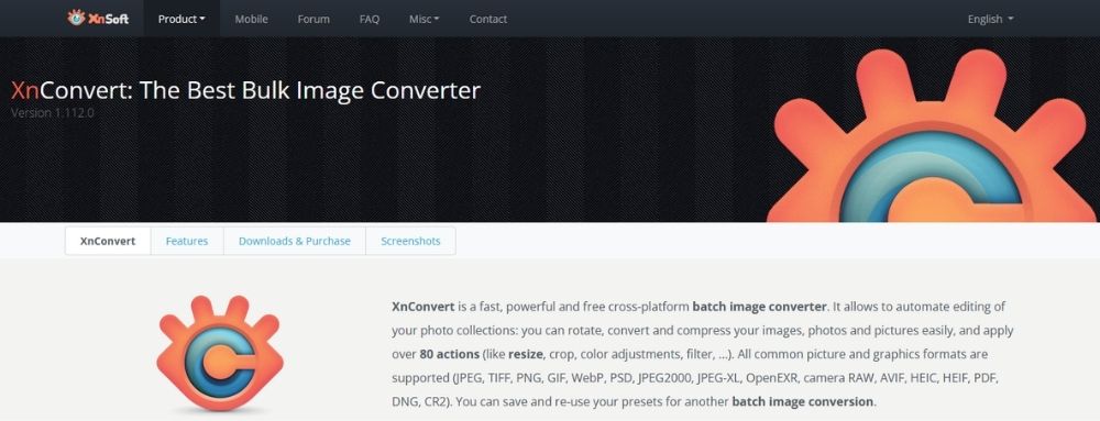 XnConvert Webpage