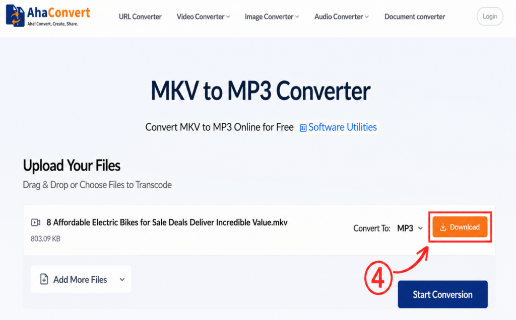 Download the converted MP3 file from AhaConvert