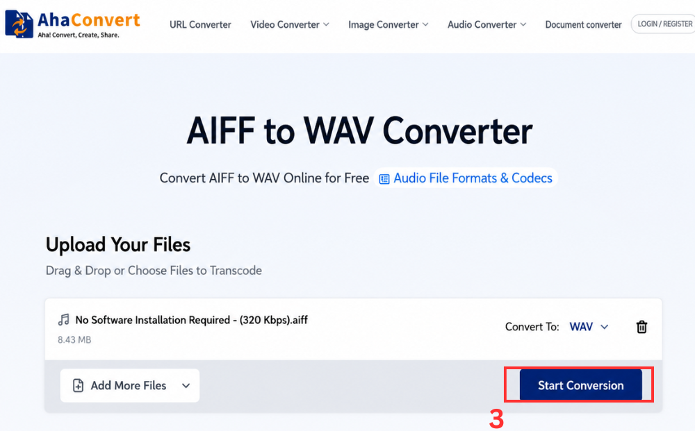 step 3: click the button to convert an AIFF file to WAV