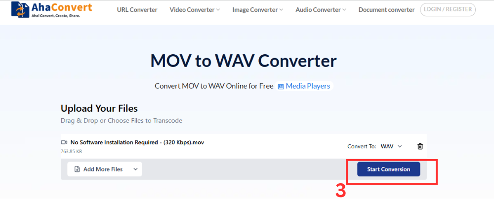click to start the MOV to WAV conversion