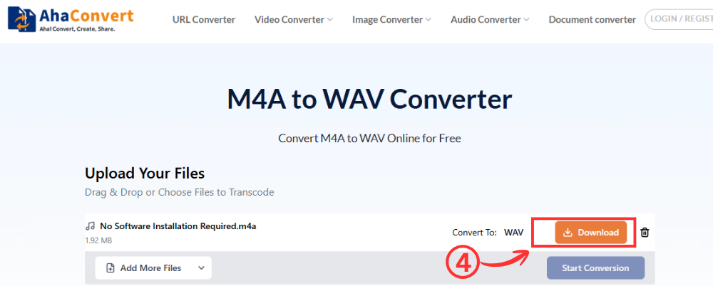 download converted wav file ahaconvert