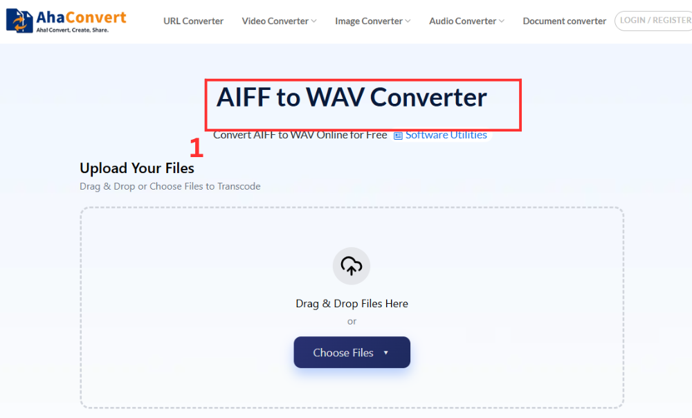 step 1: open the AhaConvert AIFF to WAV converter in your browser