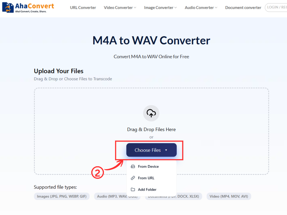 upload m4a file ahaconvert choose files drag drop url