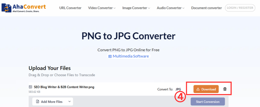 download converted jpg file from AhaConvert
