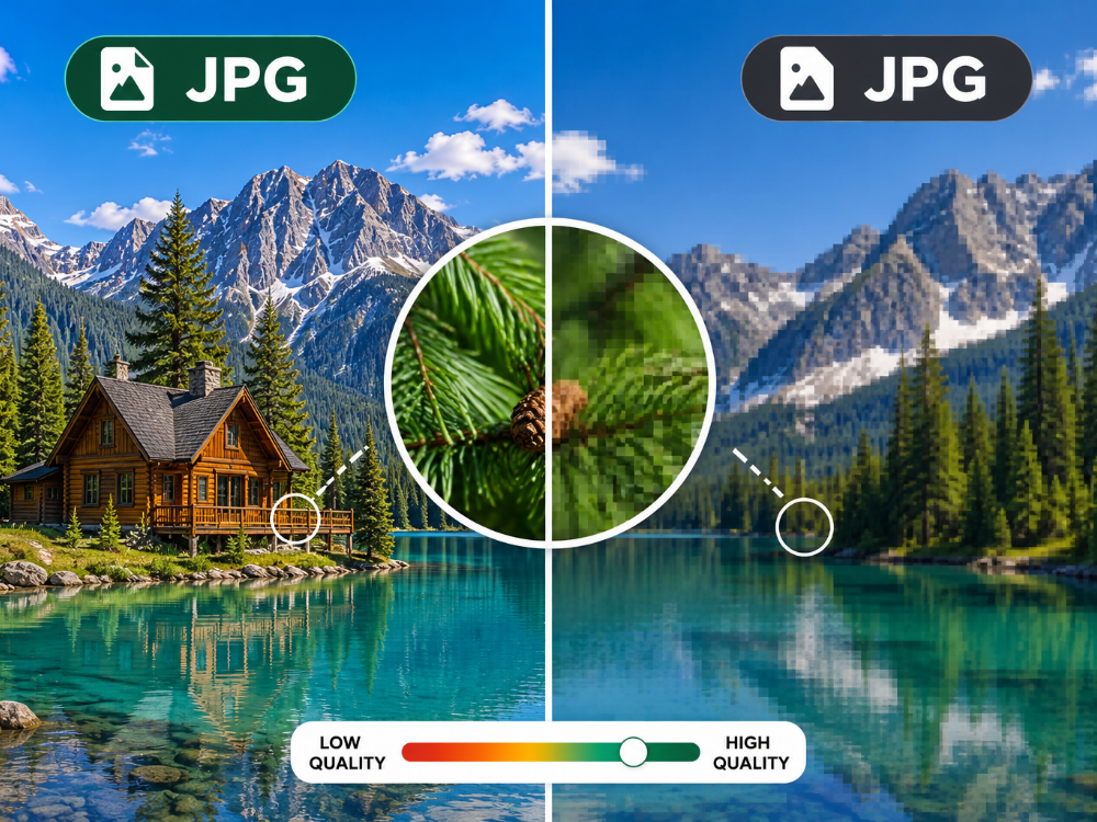 JPG quality comparison showing sharp and pixelated details