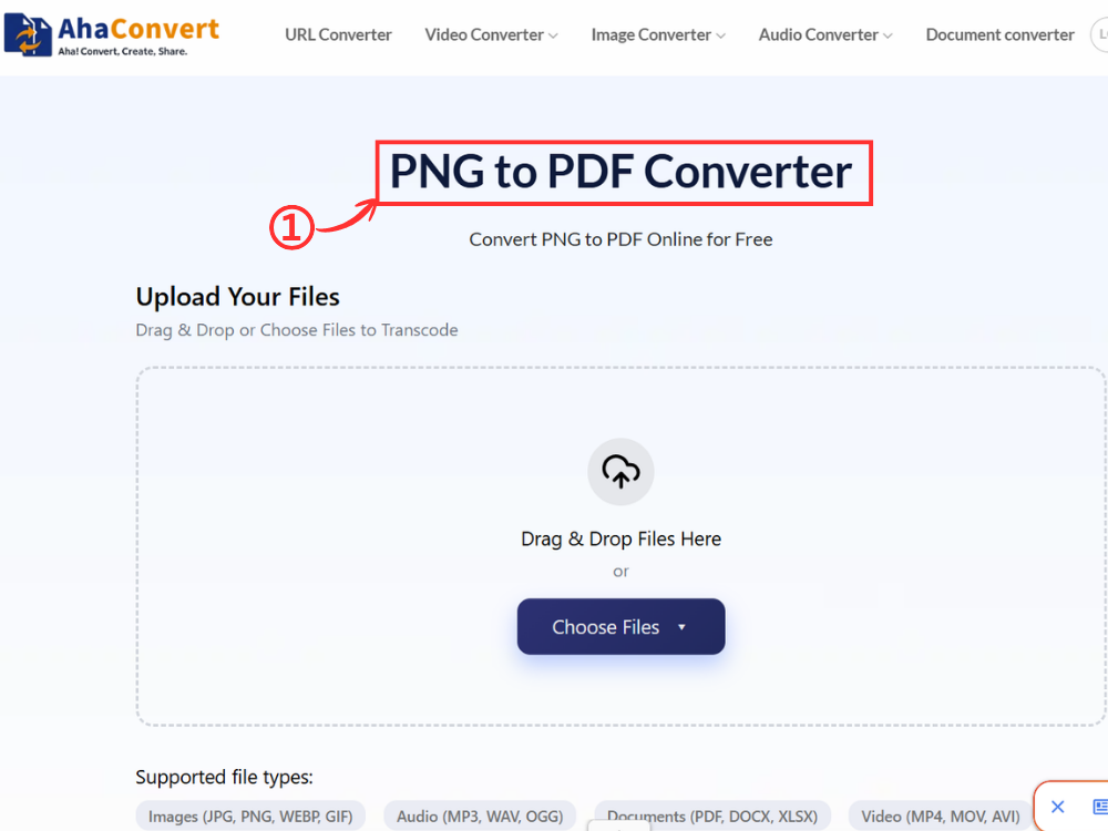 open AhaConvert free PNG to PDF converter browser