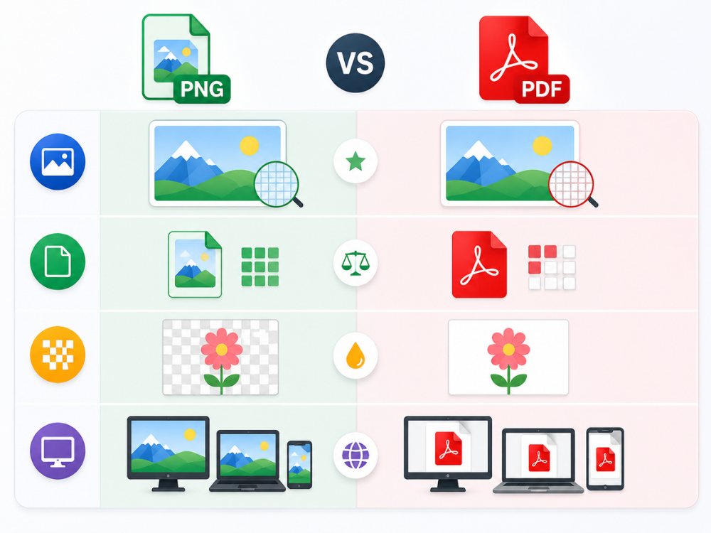 Comparison chart showing differences between PNG and PDF formats
