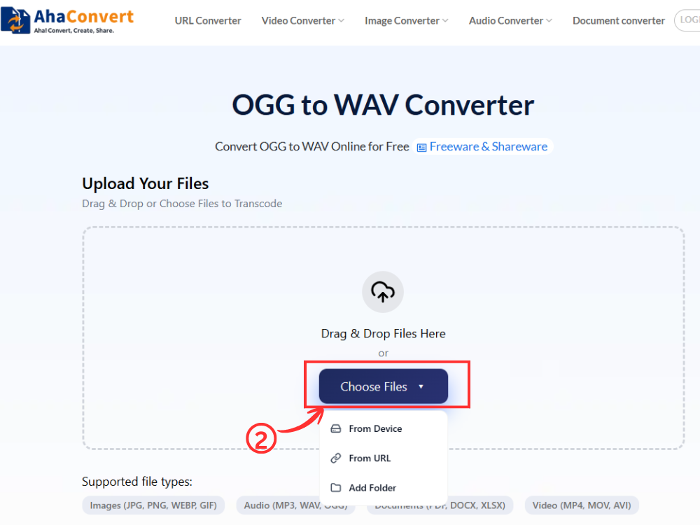 upload ogg file ahaconvert choose files drag drop