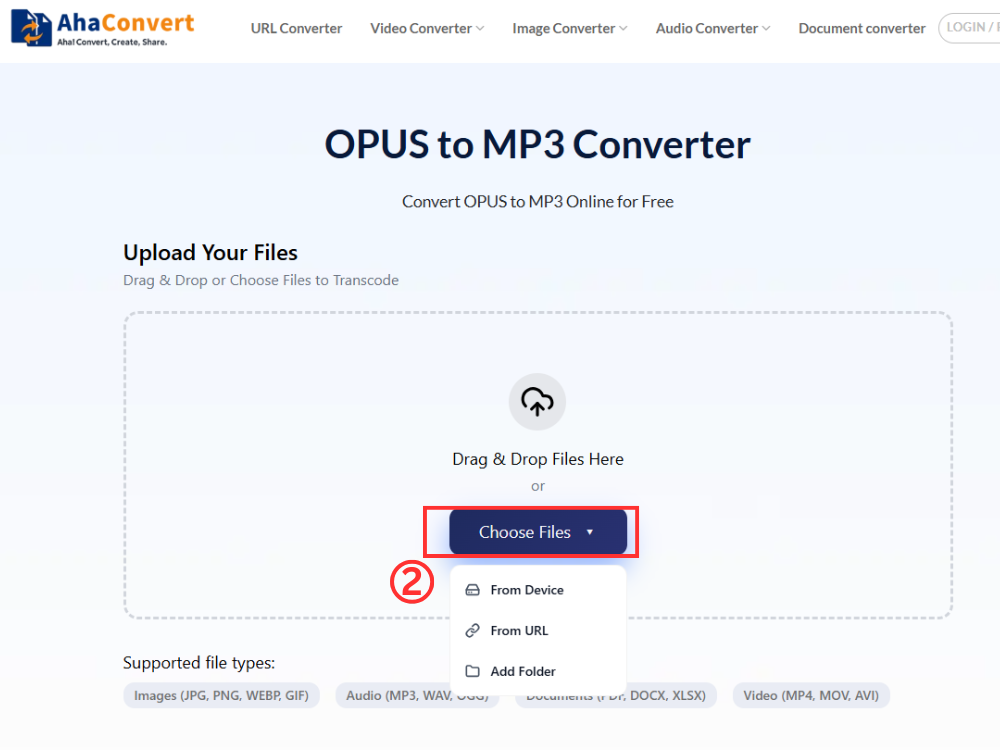 upload the OPUS file to AhaConvert