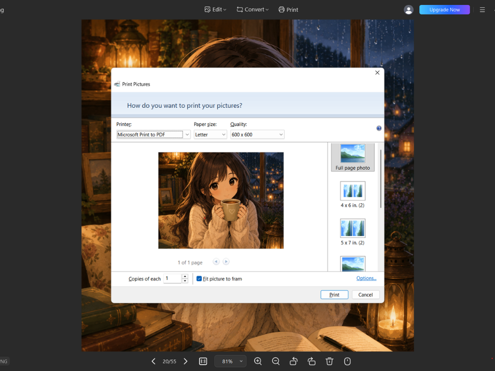 Google Drive PNG print preview with Save as PDF selected